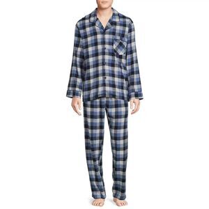 HANES Mens Pajamas Size 2XL Blue Buffalo Plaid Flannel Sleepwear PJ Set